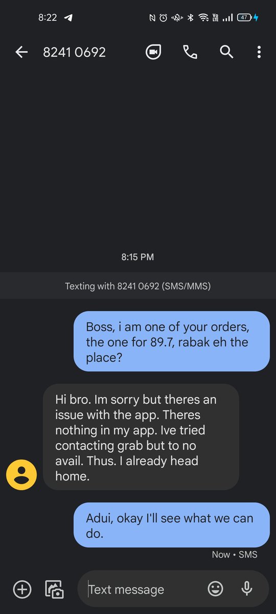 KhalidTed's tweet photo. What the hell are you guys doing @GrabSG ??? My food has been ordered since 6pm and now my food isn't here and it's estimated at 9?? Then i find out that your grab driver doesn't even have an order in his app??? https://t.co/wVxl7pNqpg