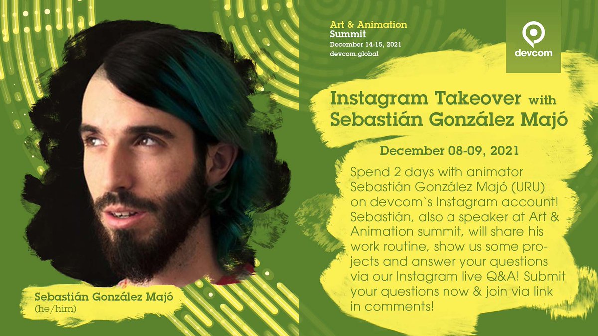 New takeover! In the wake of #ArtandAnimation summit, we proudly present the next Insta takeover by Sebastián González Majó of <a href="/PomeloGames/">Pomelo Games</a>, starting tomorrow! Follow him on instagram.com/devcom_global for 2 days to learn, get inspired, laugh &amp; create ✨
#devcom #gameart #gamedev