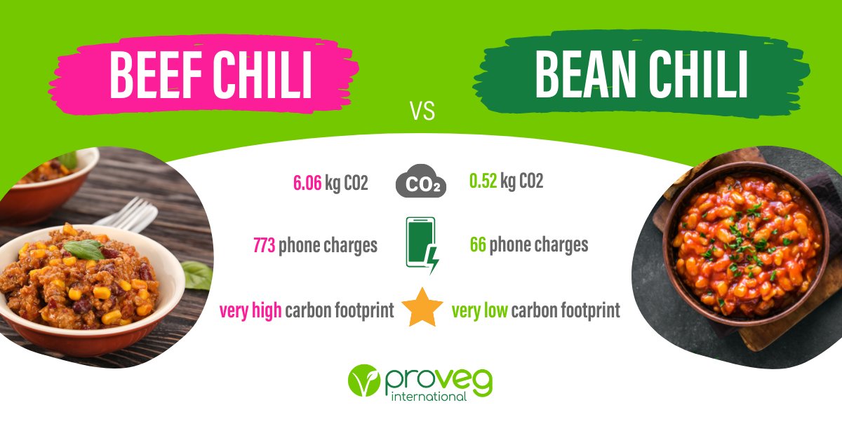 ProVegZA's tweet photo. How much difference does it really make to swap meat for plant-based? 🥩↔️🌱

Let’s have a look at a standard Chili con Carne meal and compare the plant-based version to a meat-based version. 

Sign our petition. 🙏🏾 #DietChangeNotClimateChange #proveg #provegsa #plantbased https://t.co/xn8pcO3LeR