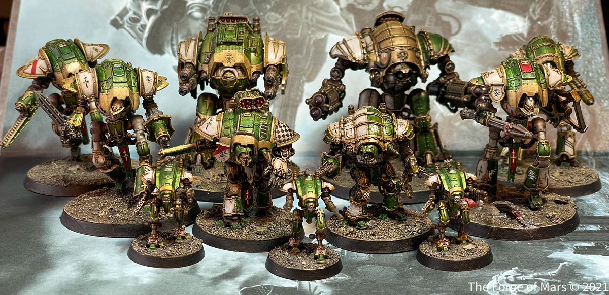 TheForgeofMars's tweet photo. Happy #TitanicusTuesday my fellow Princeps.
The first 3 #Armigers of #HouseVyronii are done and looking good alongside their bigger brethren, can’t wait to add more to them. 😊🤘🏻
#WarhammerCommunity #Warmongers #Warmaidens #Waranthem #AdeptusTitanicus https://t.co/ZQospJ493T
