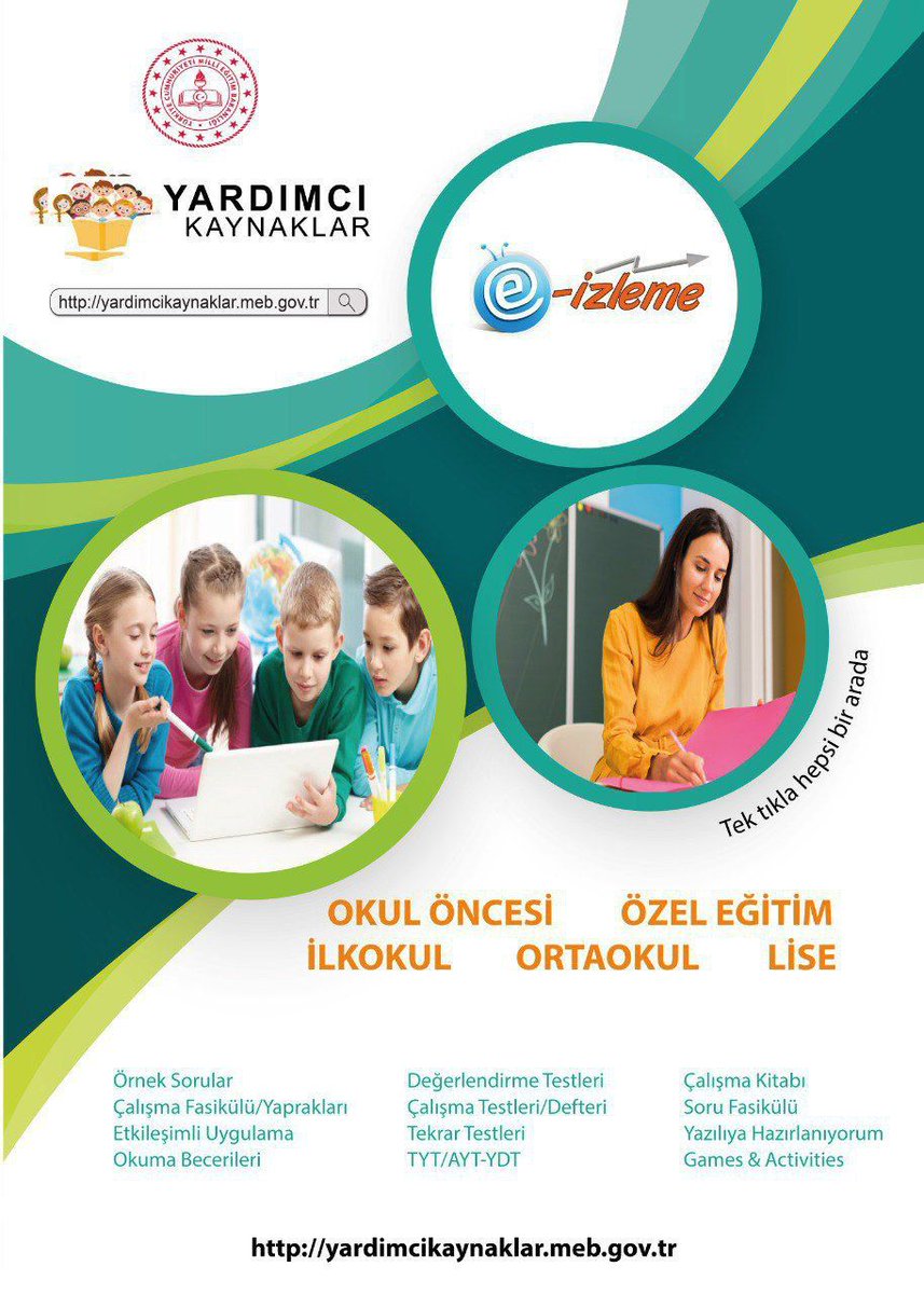 Yardımcı kaynaklar, yardimcikaynaklar.meb.gov.tr adresinde öğrencilerimizi bekliyor. Özel Eğitim de dahil olmak üzere okul öncesinden 12. sınıfa kadar her kademede ve tüm derslerden yayımlanan materyaller hem derslerin pekiştirilmesinde hem de telafide kullanılabilir.<a href="/mugla_mem/">Muğla İl Millî Eğitim Müdürlüğü</a>