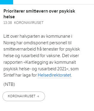 Som noen som har både brukt tjenester for psykisk helse i voksen alder, og som har sett andre ha behovet men ikke fått det i "normale" dager kan jeg bare se for meg de kortvarige og langvarige konsekvensene av at sånne prioriteringer må gjøres #psykiskhelse #barselsomsorg