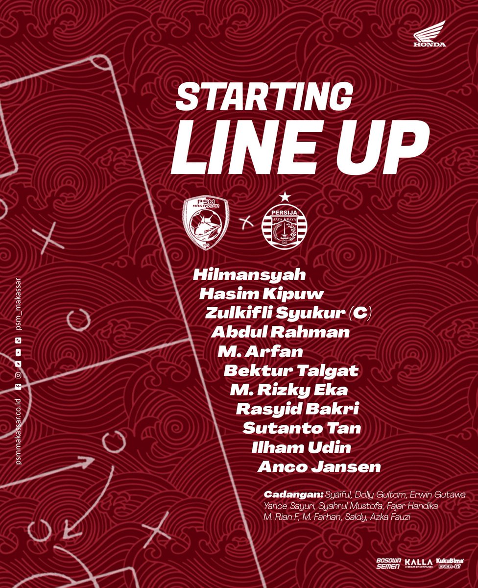 Starting XI Juku Eja untuk menjamu Macan Kemayoran malam ini 🔥

#EwakoPSM #BRILiga1 #DukungDariRumah #PSMPersija #DuelKlasik