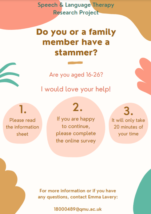 EmmalaverySLT's tweet photo. Can't believe this is finally happening! For my honours project, I am recruiting participants who have a stammer and are aged 16-26. If you live in the UK and fit into this criteria, I would love for you to complete my survey! Please retweet :) Thanks <3 @stammer @thepalincentre https://t.co/J8snFdj5Mq