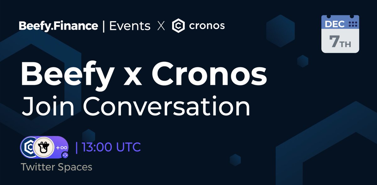 beefyfinance's tweet photo. Beefy &amp; Cronos 🧑‍🤝‍🧑 

Join us today at 13:00 UTC for a TwitterSpaces conversation with @cronosapp.

#BeefyonCryptocom #FFTB @Cryptocom #CRO https://t.co/X3uxf8Ezy1
