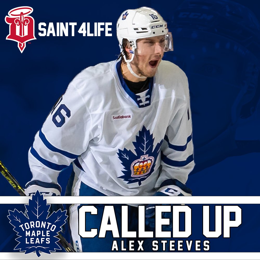 fightingsaints's tweet photo. It’s a tremendously proud moment for our organization.

#S4L Alex Steeves (@steeves_alex) has been called up to the @MapleLeafs. The dream has become a reality. #LeafsForever https://t.co/BDY37CRY1J