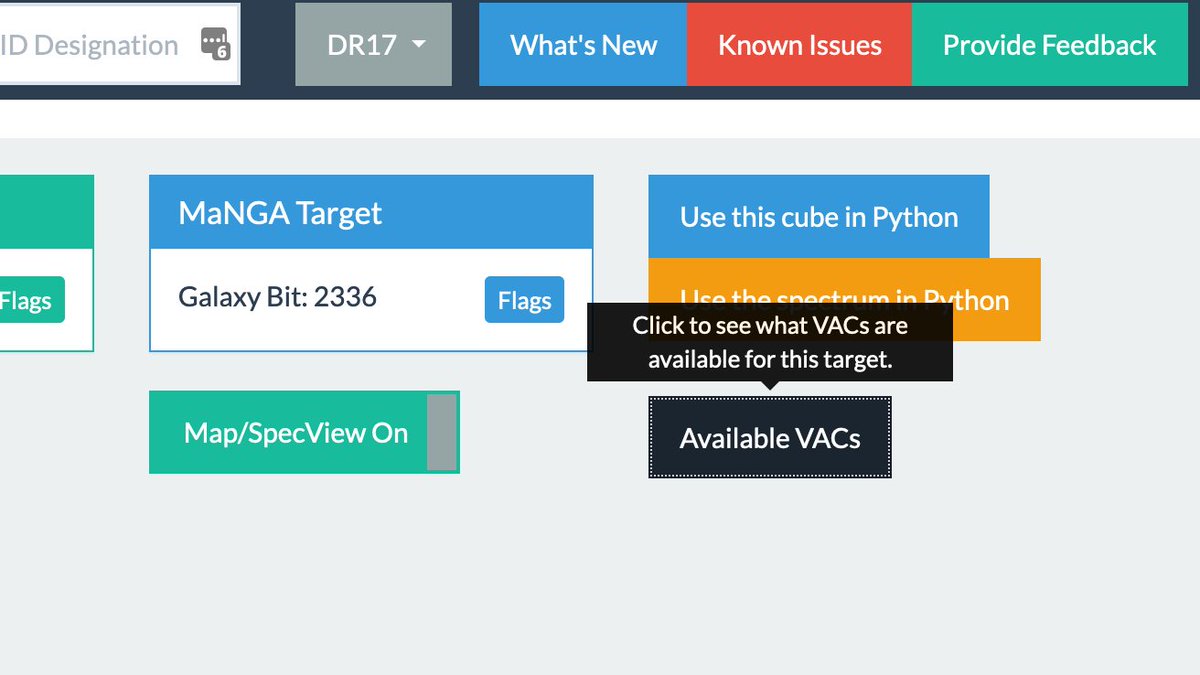 Marvin_SDSS's tweet photo. #DR17 Here's how to see the available VACs in Marvin from the galaxy page https://t.co/2Tclg1pf1F