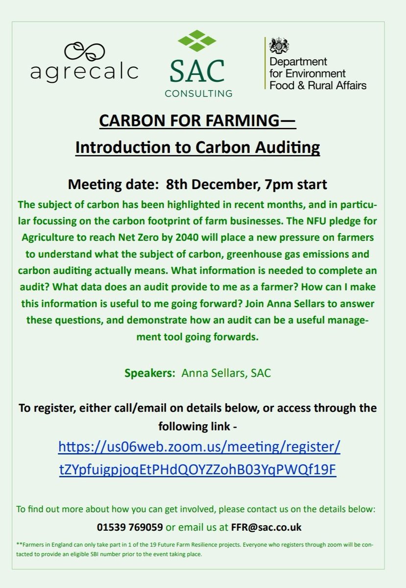 Still time to book on to the meeting tomorrow night. Anna Sellars will be taking us through the basics of doing a carbon audit at farm level, and understanding the information produced.