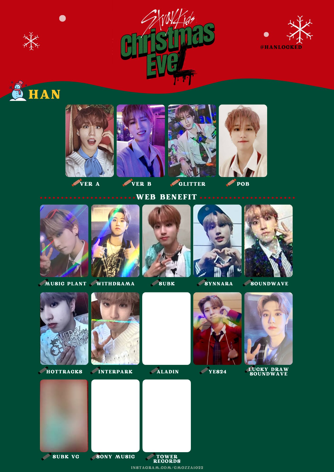 スキズ ハン han Christmas evel subkトレカ 2 Stray Kids Christmas Evel Photocards (Chan Lee Know Changbin