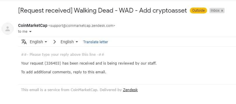 We are glad to annouce that Walking Deas has completed the registration on Coinmarketcap