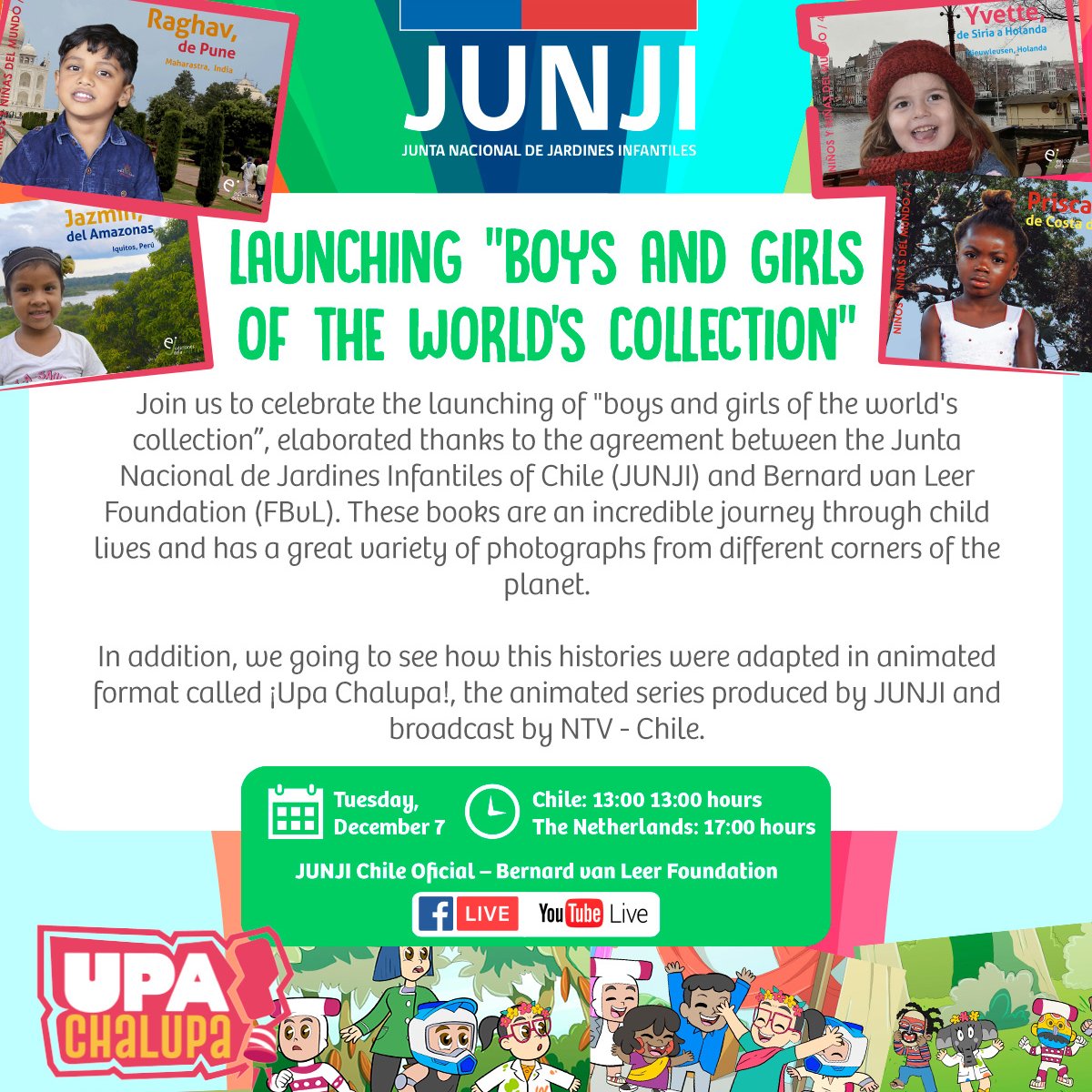 🥰📚HOY! 
13:00 horas en Chile- 17:00 horas en Holanda!
Nos reunimos para el lanzamiento dela colección de libros "Niños y Niñas del mundo"; un recorrido por el mundo gracias a la alianza <a href="/JUNJI_Chile/">JUNJI Chile</a> -@BvLFoundation. Sigue la transmisión aquí 👉youtube.com/watch?v=vdWYbJ…