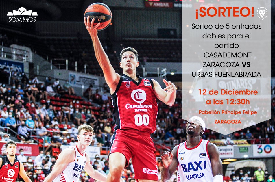 ¡SORTEO de 5 entradas dobles para el partido 
<a href="/CasademontZGZ/">Casademont Zaragoza</a> vs <a href="/BFuenlabrada/">Flexicar Fuenlabrada</a>! 
Bodega SOMMOS sortea 5 entradas dobles para el partido del 12/12. Para participar tenéis que retwittear esta publicación y comentar con quién iríais.
El sorteo lo realizaremos el 09/12. ¡Suerte!