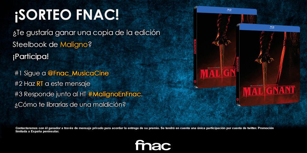Fnac_MusicaCine's tweet photo. #Maligno ya está disponible en la #Fnac y para celebrarlo... ¡Vamos a sortear dos steelbooks!🥳

✅Sigue a @Fnac_MusicaCine
✅RT al tweet
✅Responde junto al HT #MalignoEnFnac. ¿Cómo te librarías de una maldición?

¿Lo quieres ya?👇👇
https://t.co/JIk2iQKEEH https://t.co/YuJIayh1AK