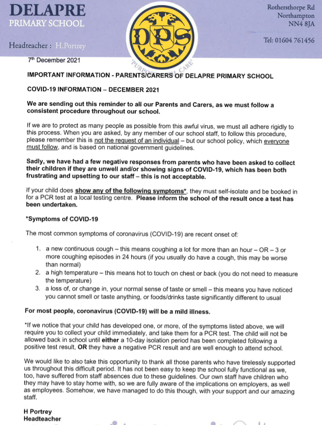 Letter coming out. Please work with us.