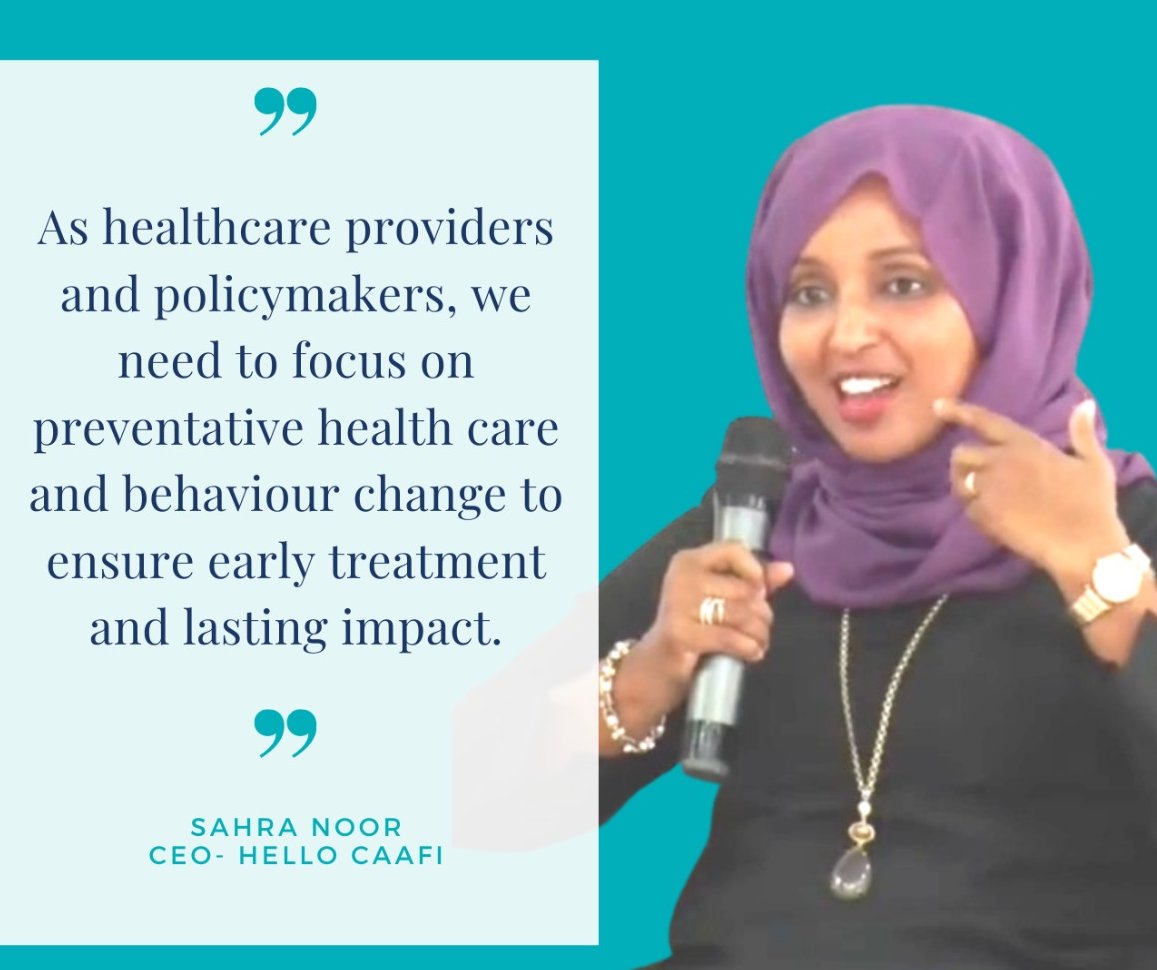 "As healthcare providers and policymakers, we need to focus on preventative health care and behaviour change to ensure early treatment and lasting impact." <a href="/Sahra_Noor/">Sahra Noor</a> for <a href="/hellocaafi/">Hello! Caafi Telehealth</a> at <a href="/MogTechSummit/">Mogadishu Tech Summit</a> 
 #MTS2021 #Somalia #Tech