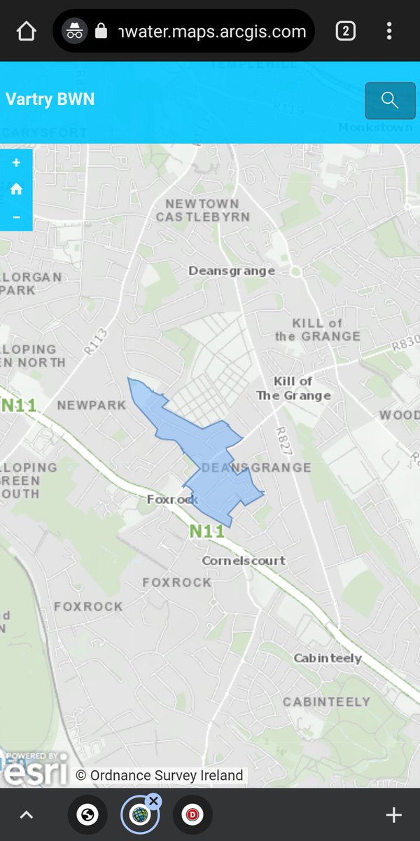 Maria47127's tweet photo. @IrishWater How is only a random section between Deansgrange/Foxrock/Newtownpark affected? Is this a mistake? There is no way none of the neighboring areas between there and Shankill/ Bray are affected if this section of the map is... https://t.co/QQ1SdpesiB