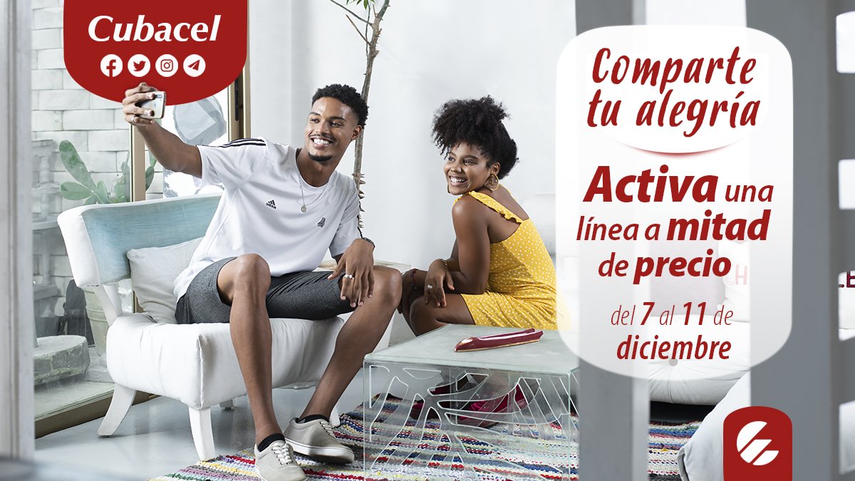 #Promoción "Activa una línea a mitad de precio" del 7 al 11 de diciembre. Ahora, por 500 CUP usted podrá adquirir una línea móvil con 250 CUP de saldo principal. #ComparteTuAlegría