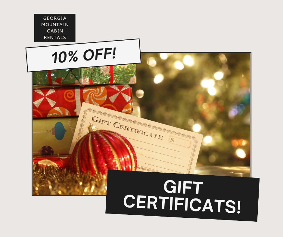 GA_MTN_CABINS's tweet photo. Friends/family can't join you at the cabin this winter? Give them a gift certificate to stay at a later date😊Now 10% off! Remember: our lowest nightly rates of the season are in January and February! Book now at https://t.co/ivBxw2M4s3 or call (706) 632-5751
#vacation #cabins https://t.co/0BOE8tlX6h