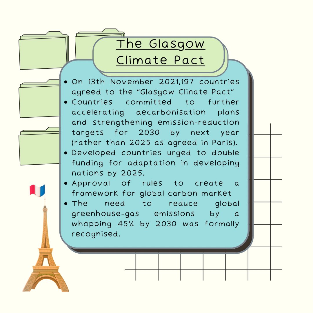 UEcogeog's tweet photo. One big achievement of #COP26 was the creation of the ‘Glasgow Climate Pact’ which improved upon the promises made at the previous talks in Paris🇫🇷#COP26Glasgow #ClimateEmergency #ClimateAction https://t.co/vOjZ0Sy4zd