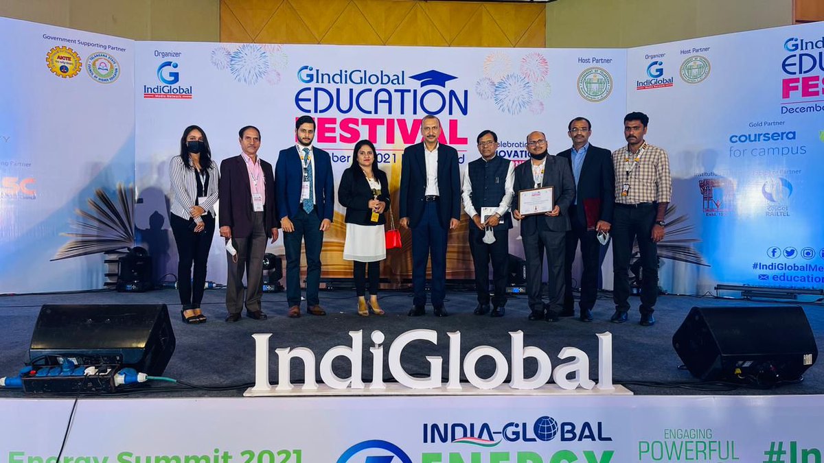 RINT_SS's tweet photo. "RNIT" has been recognized during Educational Festival and has received the Excellence Award for “Outstanding Emerging Artificial Intelligence (AI) driven Edutech Solutions Company” in the presence of delegates Shri Navin Mittal, IAS &amp; Shri Jayesh Ranjan, IAS. https://t.co/Vyi1vnTER8