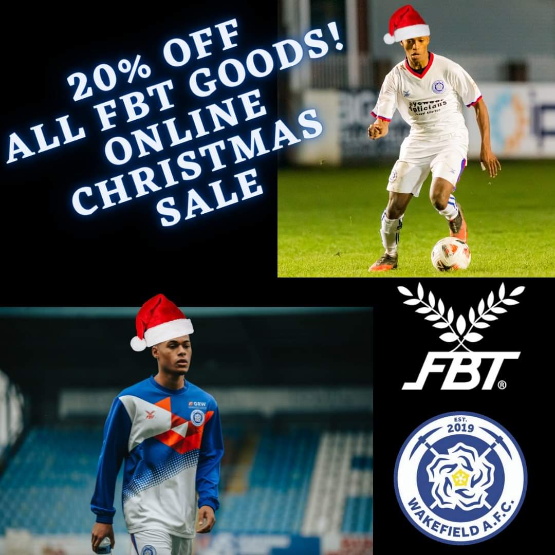 20% off all FBT training and playing wear, in our Christmas sale 🎅 
wakefieldafc.co.uk/?page_id=1231
#WAFC #FBT #christmassale2021