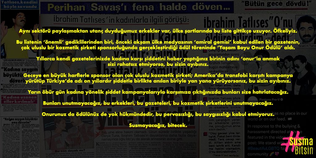 SusmaBitsin's tweet photo. Aynı sektörü paylaşmaktan utanç duyduğumuz erkekler var, ülke şartlarında bu liste gittikçe uzuyor. Öfkeliyiz.  #SusmaBitsin https://t.co/wWSp1M5lDB