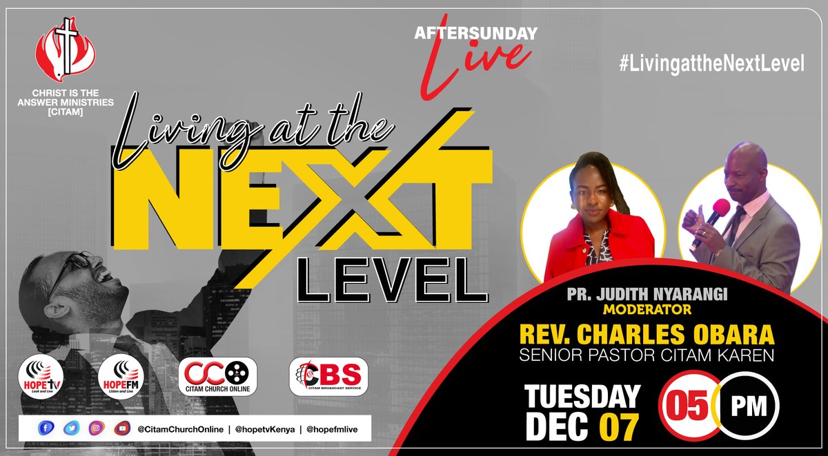 CITAMOnline's tweet photo. Join us this evening for #aftersunday live as we have a conversation about El Shaddai from the sermon on 'living in the next level' by Rev. Charles Obara. We will be live from 5pm! feel free to send in your questions and comments.

#CITAMChurchOnline #ChurchEveryday https://t.co/IQfqMd3zI5