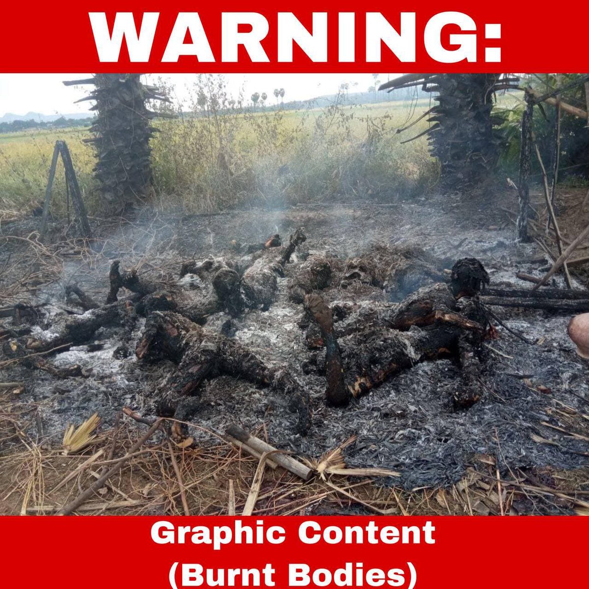 SAC TIED 11 YOUTHS &amp; BURNED TO DEATH ALIVE &amp; a civilian was used as HUMAN SHIELDS &amp; burned alive. Locals heard screaming of the burning youths but couldn’t help. The world must stop watching Myanmar Junta committing #CrimeAgainstHumanity. #BurnAliveByJunta