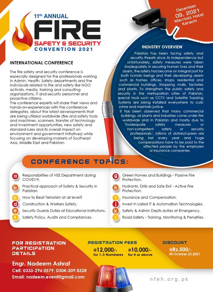 GPCCI_PK's tweet image. To advance your knowledge on fire, safety &amp;amp; security for your organization. NFEH in collaboration with GPCCI is inviting you to register for the 11th Fire Safety &amp;amp; Security Conference 2021.
#gpcci #firesafety @NFEH #nfeh