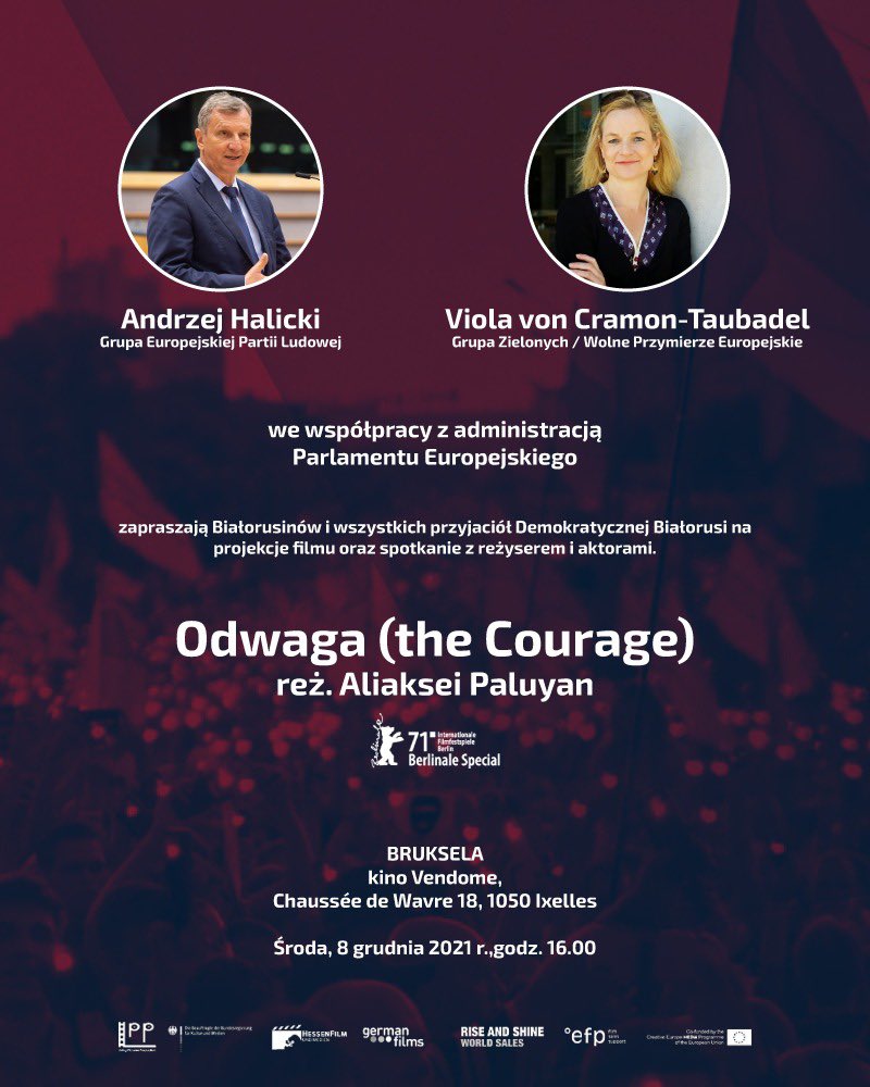 Demokratyczna Białoruś ⚪🔴⚪ jak to wszystko się zaczęło? Film „Odwaga” zabiera nas z powrotem do 2020 r. i pokazuje masowe protesty po sfałszowanych wyborach prezydenckich ✌️

Zapraszam do kina w Brukseli, po filmie będziemy dyskutować o nim z twórcami.
