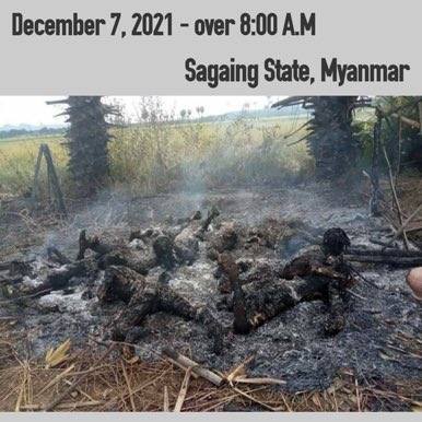 Dec 7. Sagaing State, Sar Lin Gyi Town/Township, Done Taw Village. 11 villagers were burnt alive by dogs military/terrorists. PDF (people army) attacked them on army-2-army. But they took revenge on innocent villagers. Warning: Graphic Content (Burnt Bodies)
#BurnAliveByJunta