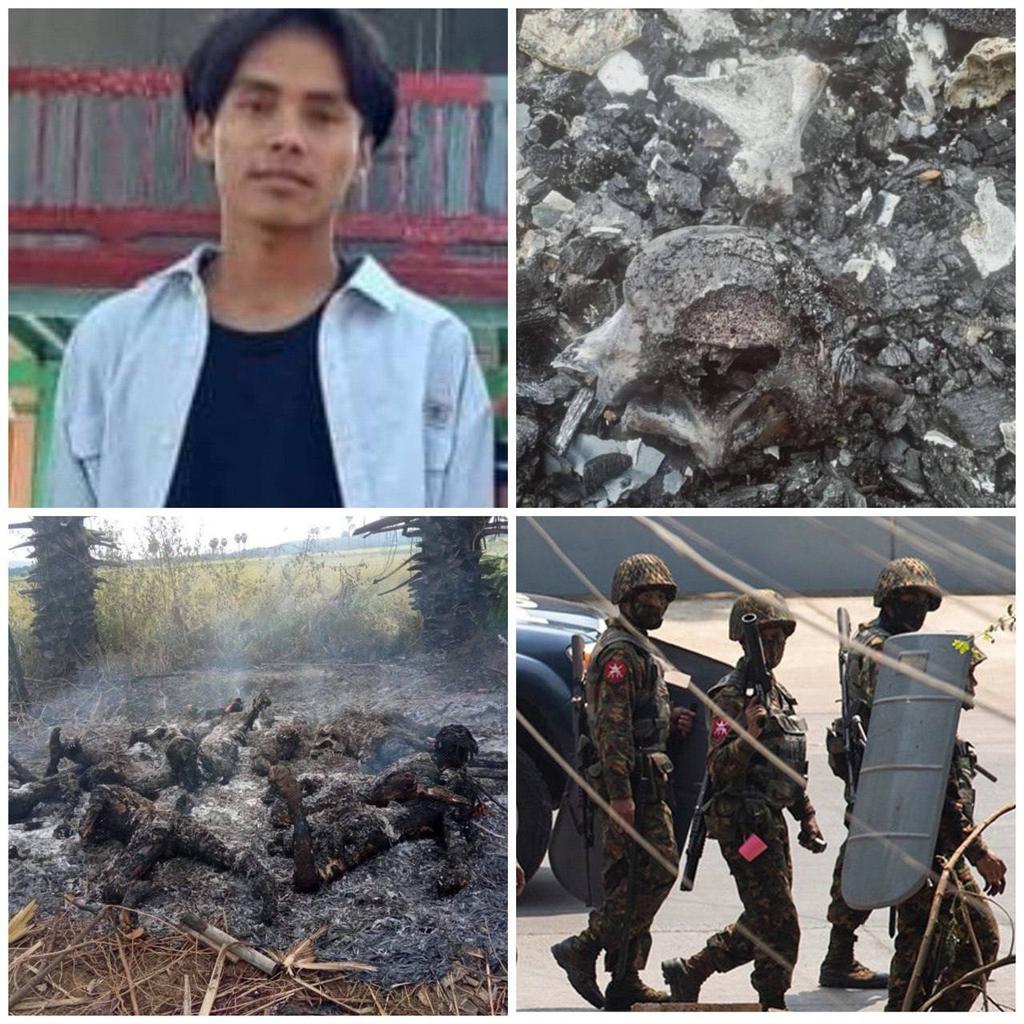 peetizinnnn's tweet photo. Myanmar's terrorist military have fired 11 villagers who have no association with the ongoing warfares, to death in Sagaing Region. The military is killing its own citizens to whom they are obliged to protect. #BurnAliveByJunta #WhatsHappeningInMyanmar https://t.co/EUIJFpE73Y https://t.co/35z6E5VPVq