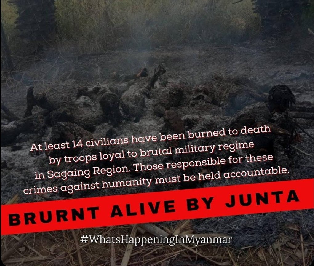 A local resident  #Salingyi tsp reported that he could not help but heard screams and struggles while 11 villagers were burned to death by the military. What's the disgusting case ! #BurntAliveByJunta #Dec7Coup #WhatsHappeningInMyanmar