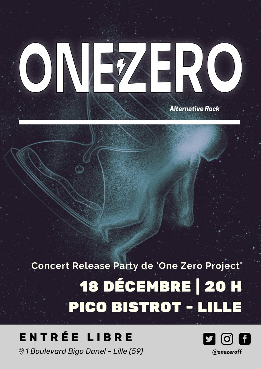 Onezeroff_'s tweet image. 🚨Hey ! Quoi de prévu le 18/12 ? Rien ?
Alors ne manquez pas la release party de #Onezeroproject à #Lille !🔥
ℹ️ENTRÉE LIBRE
📍 Pico Bistrot  à Lille (59)
📅Samedi 18 Décembre 20H

#onezero