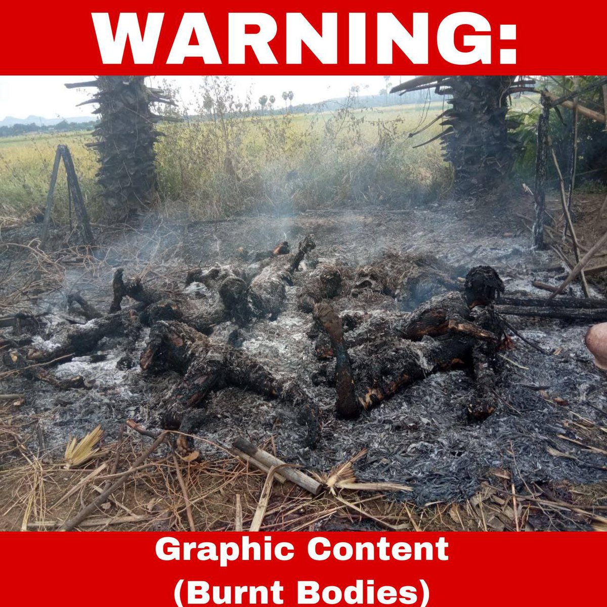 ltenvely's tweet photo. SAC TIED 11 YOUTHS &amp; BURNED TO DEATH ALIVE &amp; a civilian was used as HUMAN SHIELDS &amp; burned alive.Locals heard screaming of the burning youths but couldn’t help.The world must stop watching Myanmar Junta committing #CrimeAgainstHumanity. #BurntAliveByJunta #WhatsHappeningInMyanmar https://t.co/nWzKqlpwHq