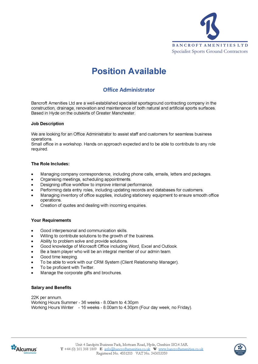 BA_LTD's tweet photo. We are Hiring, Do you want to be a part of our team? If so please send your C.V to office@bancroftamenities.co.uk Or give me a call for more info 07968 122 676 #hiring #Balgolf #Tameside https://t.co/dQXJBDCTDg