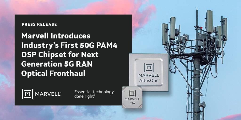 MarvellTech's tweet photo. Introducing the industry’s first 50G #PAM4 #DSP Chipset for Next Generation #5G #RAN Optical Fronthaul, expanding Marvell’s Industry-leading RAN Portfolio to Enable Cloud-Optimized 5G Infrastructure Read now: https://t.co/IOXWqpXknp 
#Marvell #MarvellAtlasOne #AtlasOne https://t.co/tWwfZJOqOT