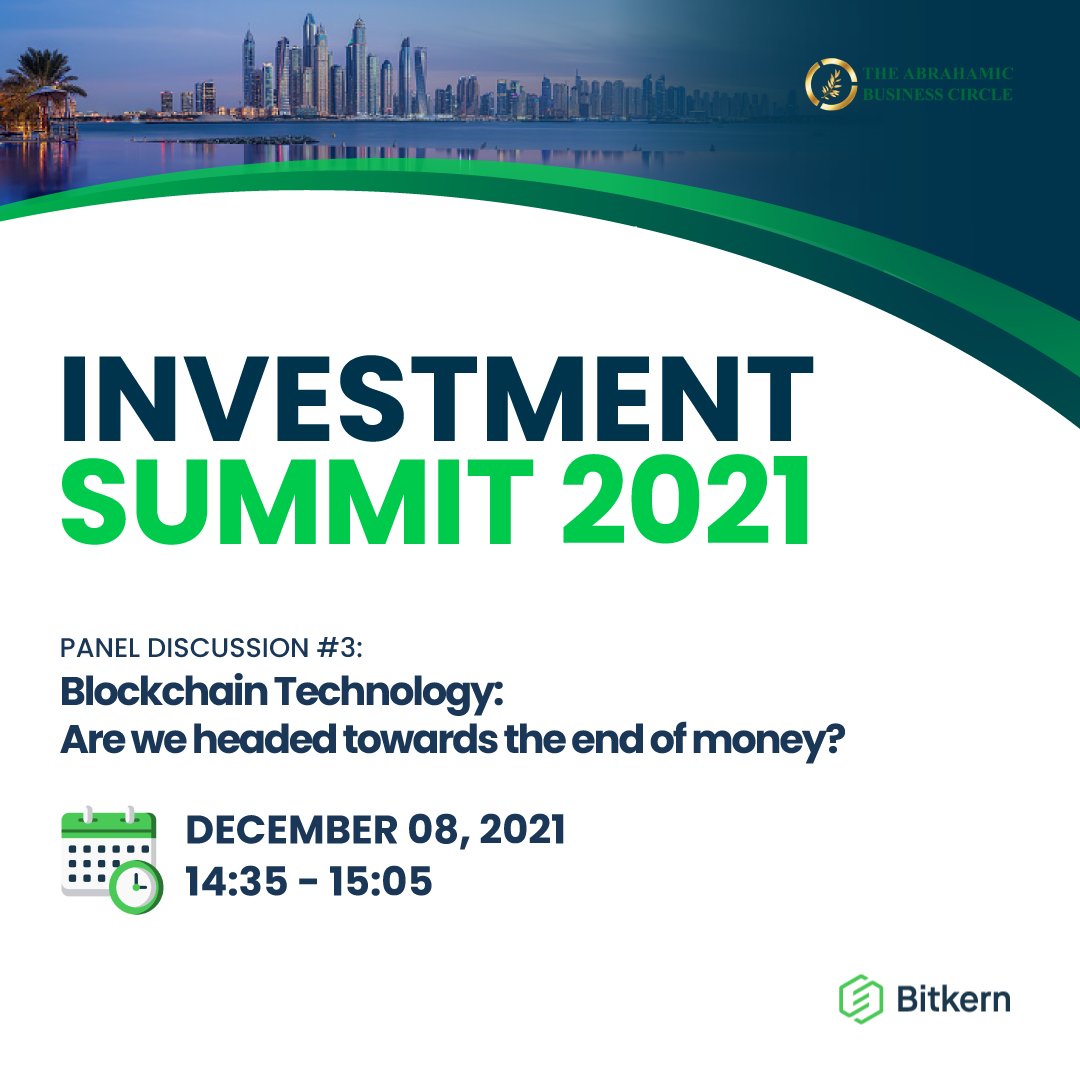 Only one more day left! ✨
Our CEO &amp; Founder, Stefan Kern, will be joining the 3rd panel discussion on 8 December 2021 from 14:35-15:05 at the #TajDubai to discuss the following topic:

⏩ Blockchain Technology: Are we headed towards the end of money? ⏪

#investmentsummit2021