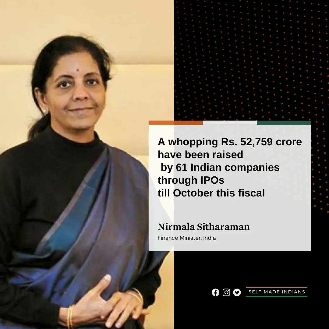 Out of the 61 companies that hit the market, 34 entities were Small and Medium Enterprises (SME)
<a href="/nsitharaman/">Nirmala Sitharaman</a> <a href="/FinMinIndia/">Ministry of Finance</a>

#nirmalasitharaman #financeminister #businessnews #newsindia  #MakeInIndia #india #businessindia #techupdates #newsupdate #news  #startupindia