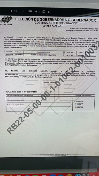 Fuerza Vecinal respalda la candidatura de Sergio Garrido en Barinas