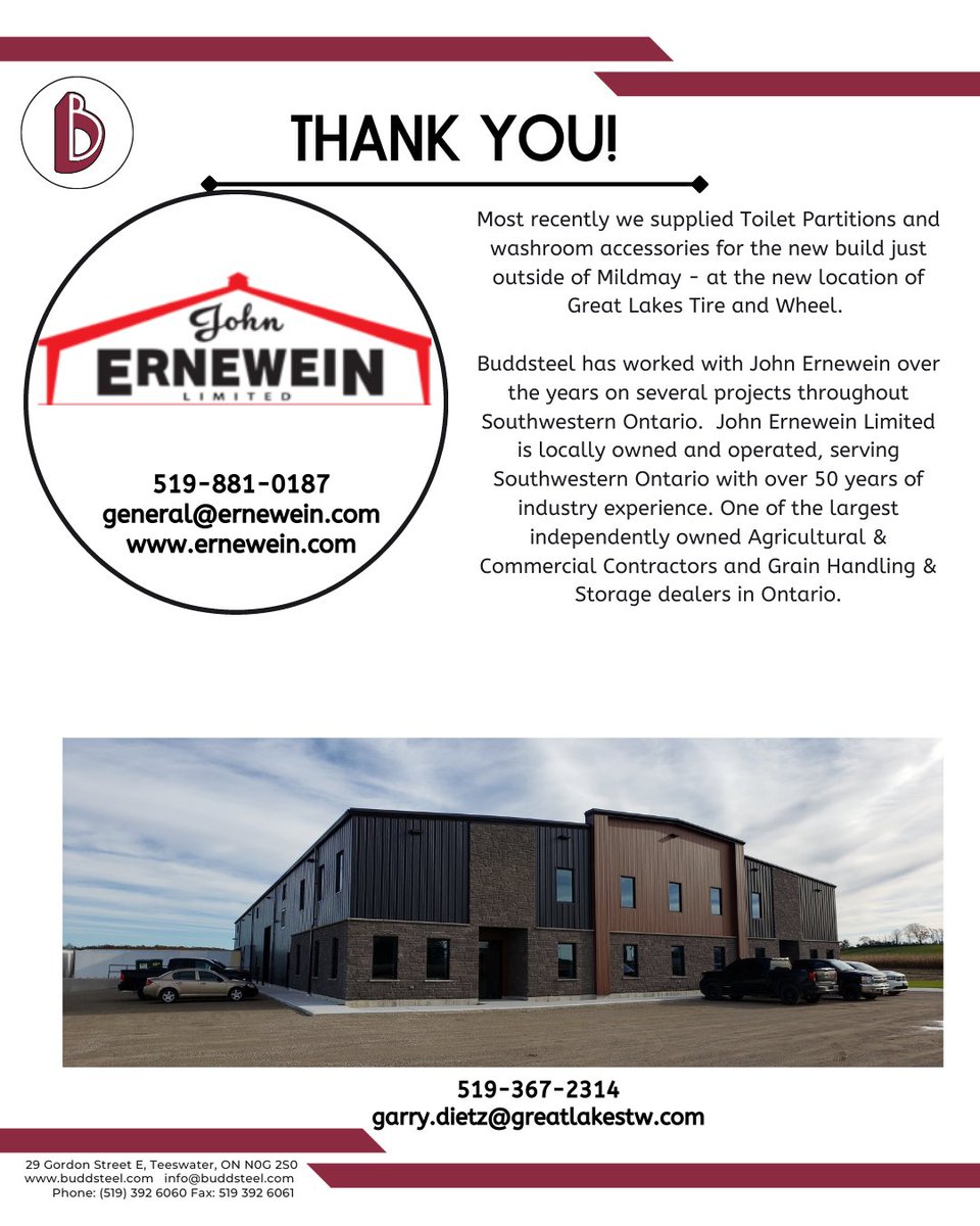 Thank you John Ernewein Ltd !
Another fine build we were able to supply!
#Buddsteel #toiletpartitions #lockers #frostproductsltd #johnerneweinltd #greatlakestireandwheel