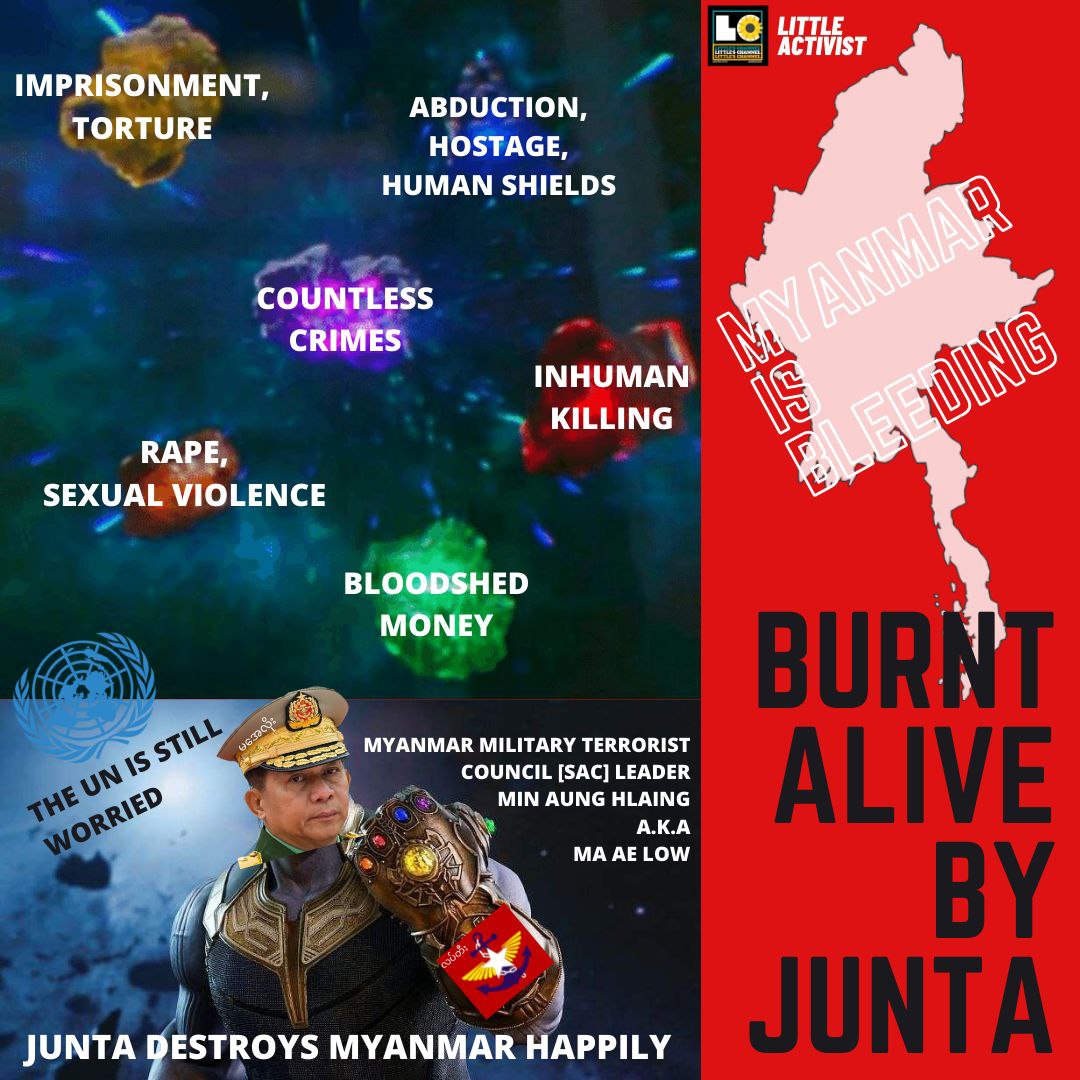 emnn_zu's tweet photo. #MyanmarMilitaryTerrorists Council [SAC] is keep committing — Imprisonment, Torture, Abduction, Taken Hostage, Human Shields, Rape, Sexual Violence, Inhuman Killing, Blood Money and Countless Crimes Against Humanity-Women-Children.  #BurntAliveByJunta https://t.co/kiKAISv5gx https://t.co/iCAJjshGvV
