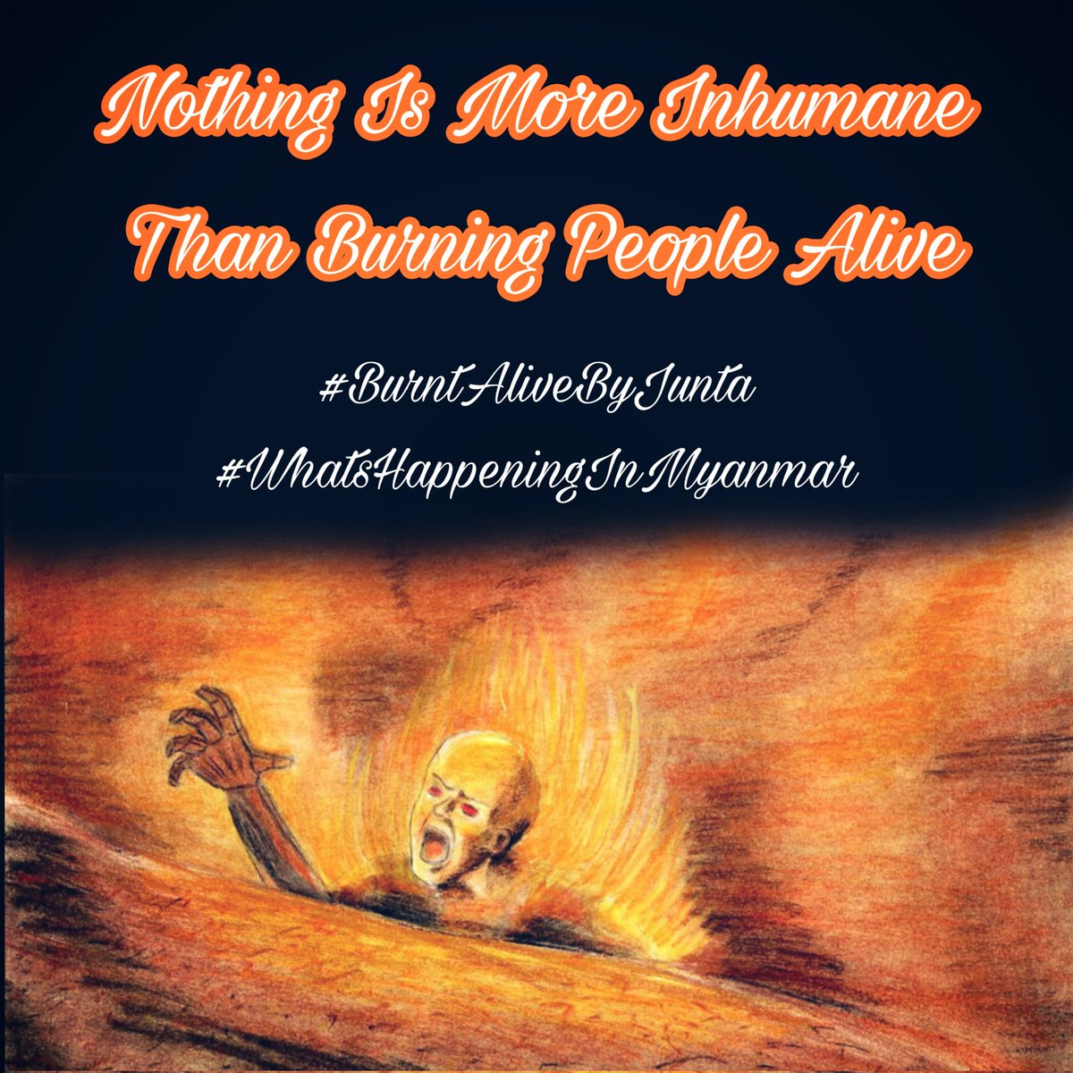 AyeAye03492103's tweet photo. Nothing is more cruel than burning blameless people alive;  nevertheless it's really being comitted by military in Myanmar.  Due to heavy casualties, they're oppressing innocent civilians by using most inhumane means .

No time to delay for @UN to take actions!
#BurntAliveByJunta https://t.co/YYo9ydfT9Y