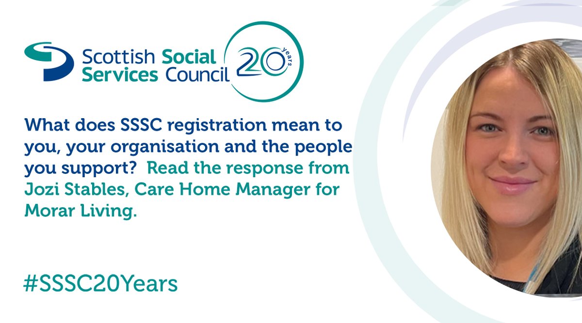 SSSCnews's tweet photo. “Being a care home manager can sometimes feel an isolated role, but having the resources, contact and support from the SSSC gives reassurance and guidance at times when you need it most." Jozi Stables from @MorarLiving shares her #SSSC20Years story here: https://t.co/7fNsmnHV6I https://t.co/980P5NqV1B