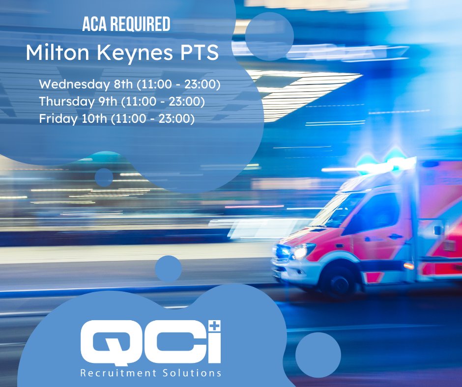 Do I have any #Ambulancecareassistants who could work Wednesday, Thursday and Friday starting off in Milton Keynes? #aca #eca 
darren.norman@qci-recruit.co.uk
Feel free to inbox me for more info.  
#ACA #patienttransfer #pts #miltonkeynes #recruitment #emergencyservices