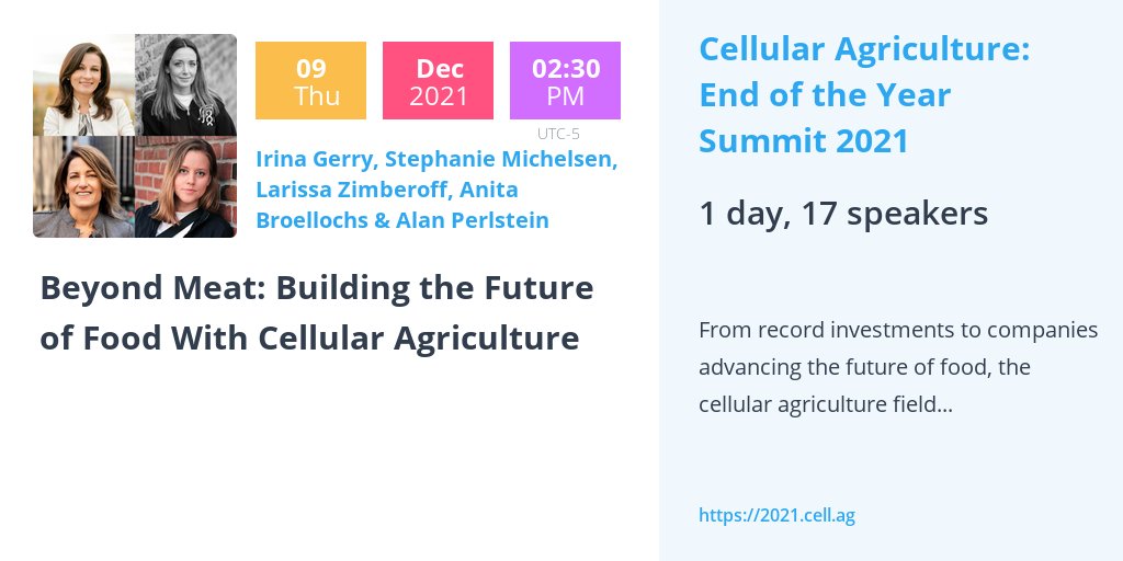 ahmedakhan94's tweet photo. We’re then back for the final panel - we have #cellag leaders exploring ways to use #cellag to make food products beyond meat:
- @Irina_Gerry, @change_foods
- @AnitaBroellochs, @BalleticFoods
- @stephmichelsen, @Jellatech1
- Alan Perlstein, @CaCultured
- Larissa @lzimberoff https://t.co/DSwAlmzXJD
