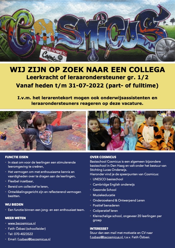 Wij zijn op zoek naar een collega. Kom je ons team versterken? @bscosmicus070