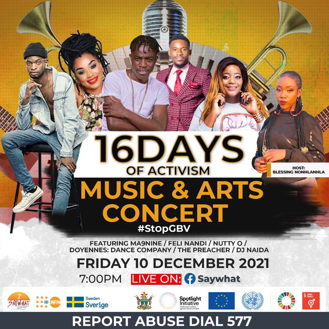 Together we can put an end to Gender Based Violence. Using Art to advocate against Gender-Based Violence, Feli Nandi, Nutty O Di Bwoy, Ma9nine have something planned for you. 
Lets close the 16 Days of Activism with the right tone. Don`t miss out.
#16days #StopGBV #SAYWHAT