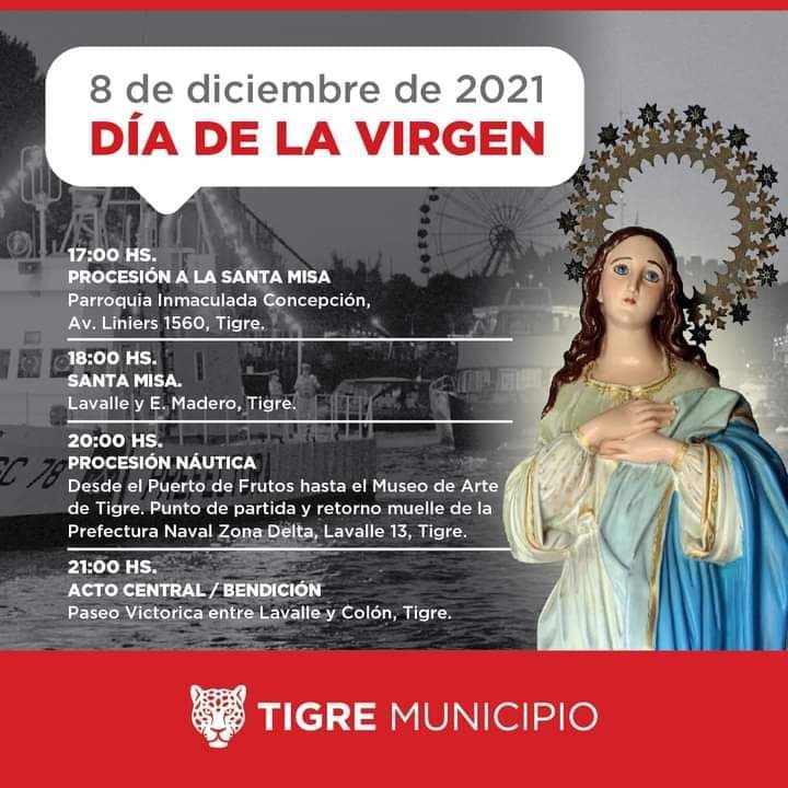 AlertaTigre's tweet photo. 🚨 Festejamos el Día de la Virgen. 
📅 8 de Diciembre 
⏰ a partir de las 17hs 
🚧 Paseo Victorica restringido al tránsito vehicular a partir de las 12hs 🚧
👉 Tome vías alternativas. 
#COT #TransitoTigre https://t.co/CVg0jSpf8F