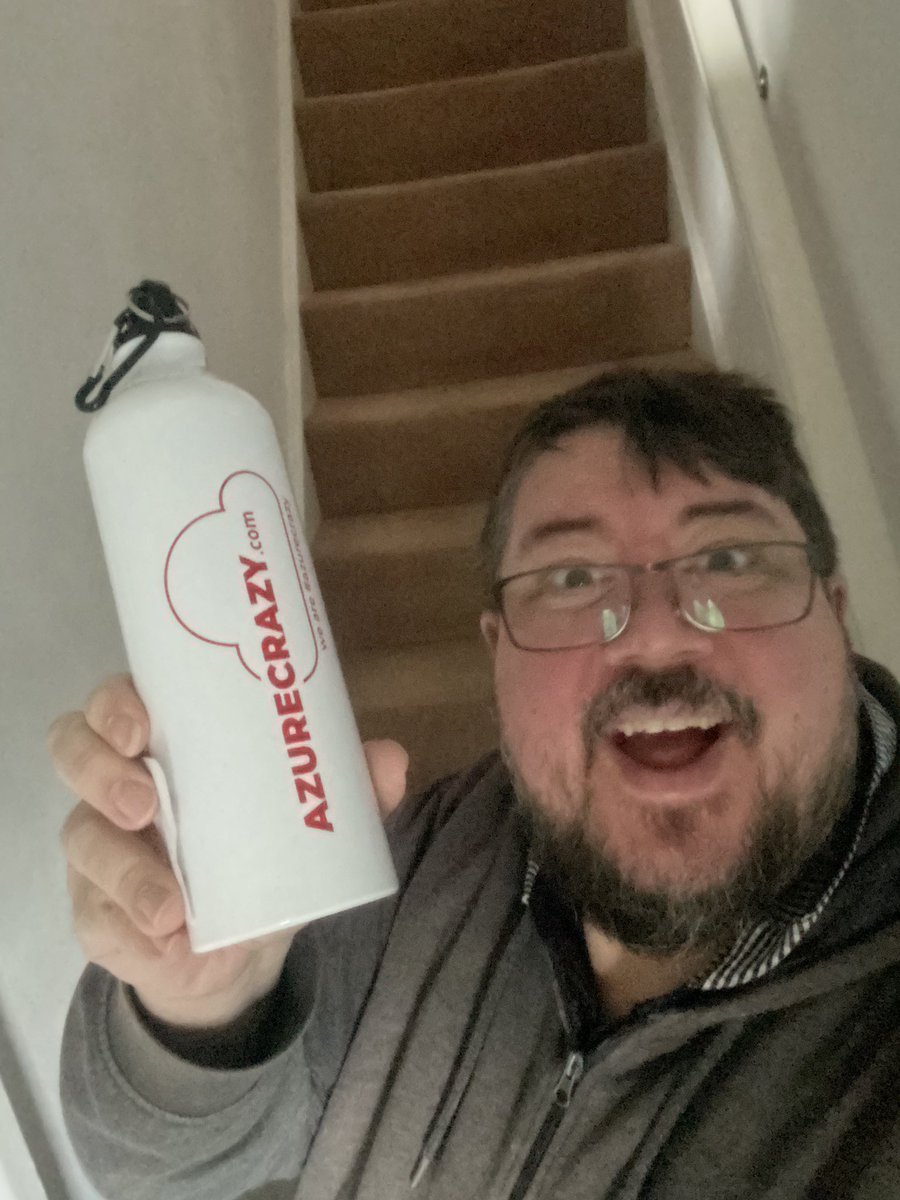jonnychipz's tweet photo. Massive thanks to @AzureCrazy and @ITSupportBlog for sending me this fine drinking vessel! It’s now my new favourite water bottle!!! #keephydrating i love it!!! 😁 https://t.co/EKQqeF8fIa
